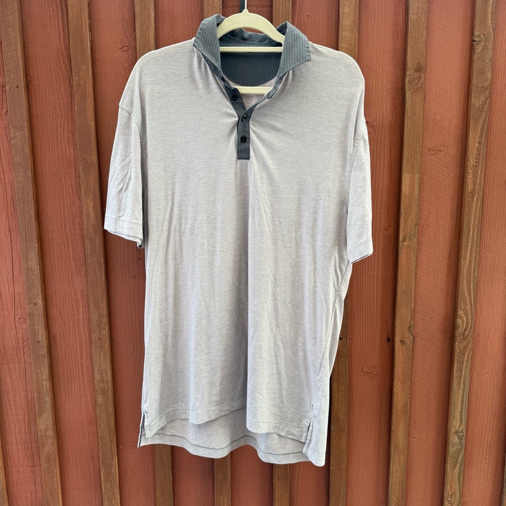 Lululemon Light Gray Post Practice Short Sleeve Polo Shirt size Large Men